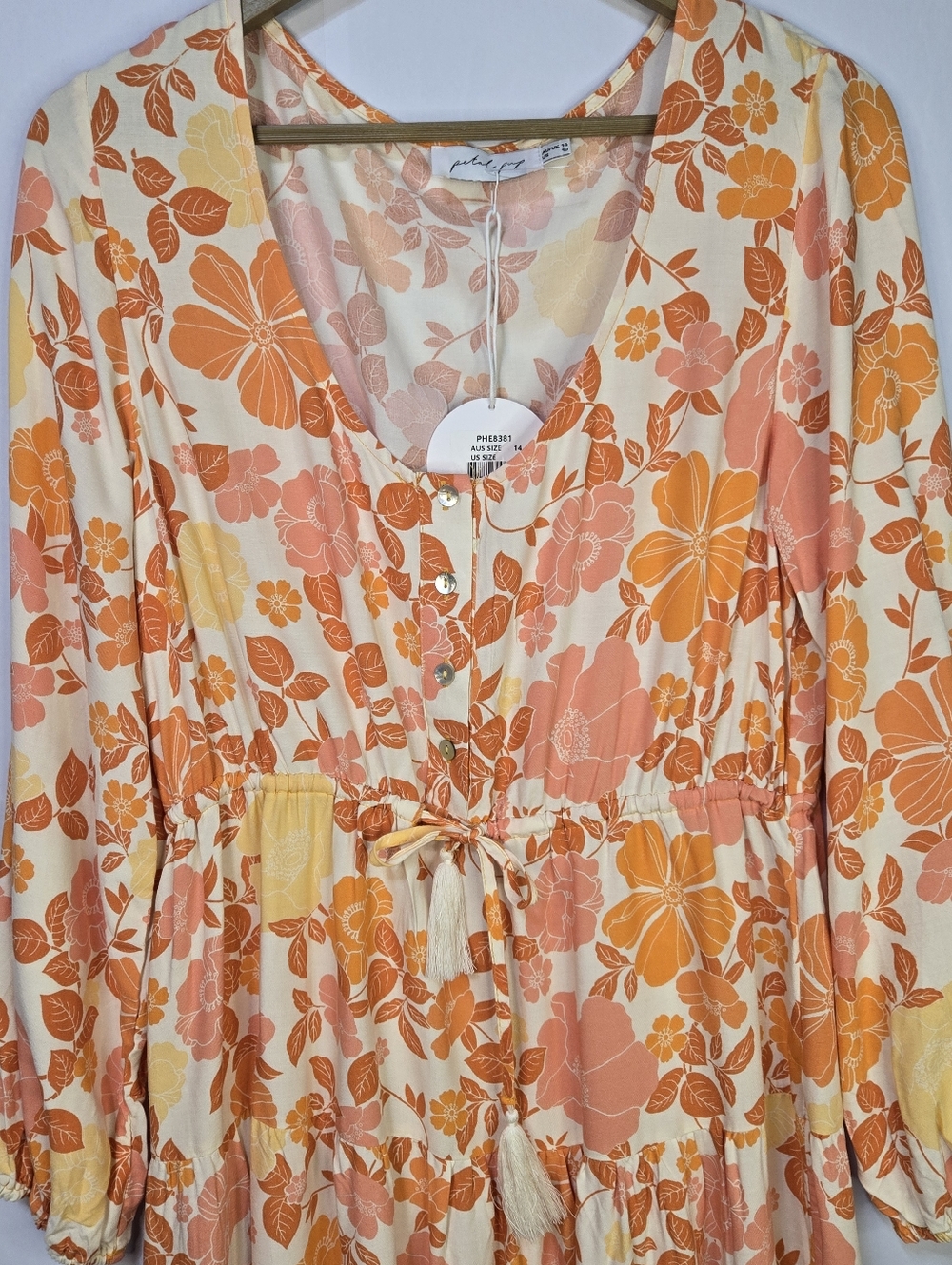 Petal & Pup Size 10 Sunny Orange Floral Dress, Tie Waist & Tiered Bottom. NWT - Picture 4 of 12